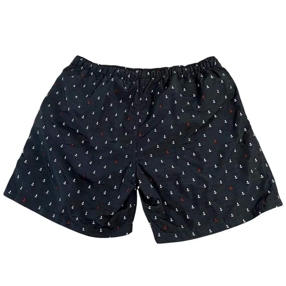 Rioman Men's Swim Trunks Medium Blue Nautical Anchors Preppy Inner Mesh Lining